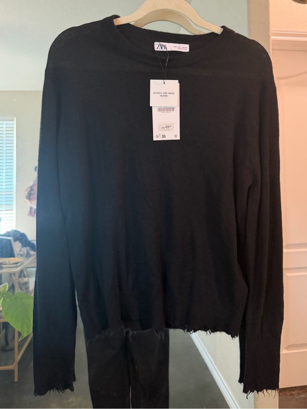 Zara Black Crewneck Alpaca & Wool Blend Sweater